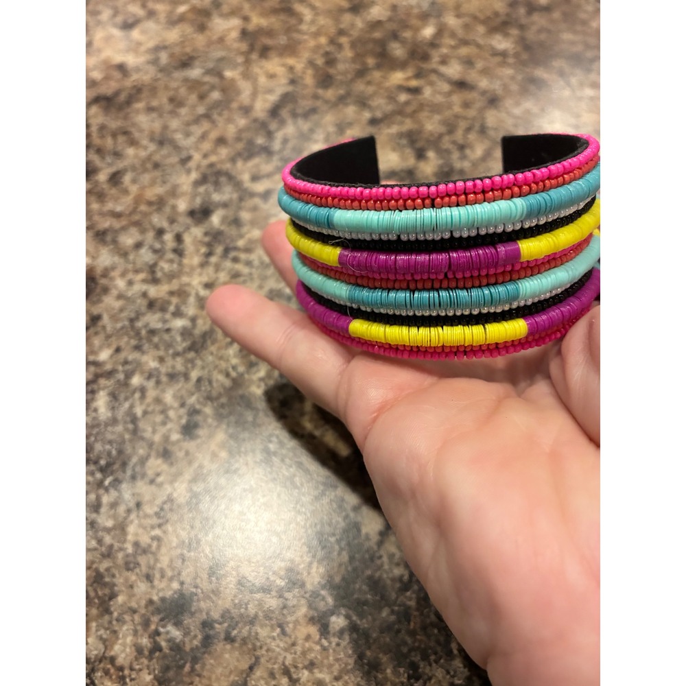 Multicolor Beaded Cuff Bracelet Boho Seed Bead Layered Statement Jewelry